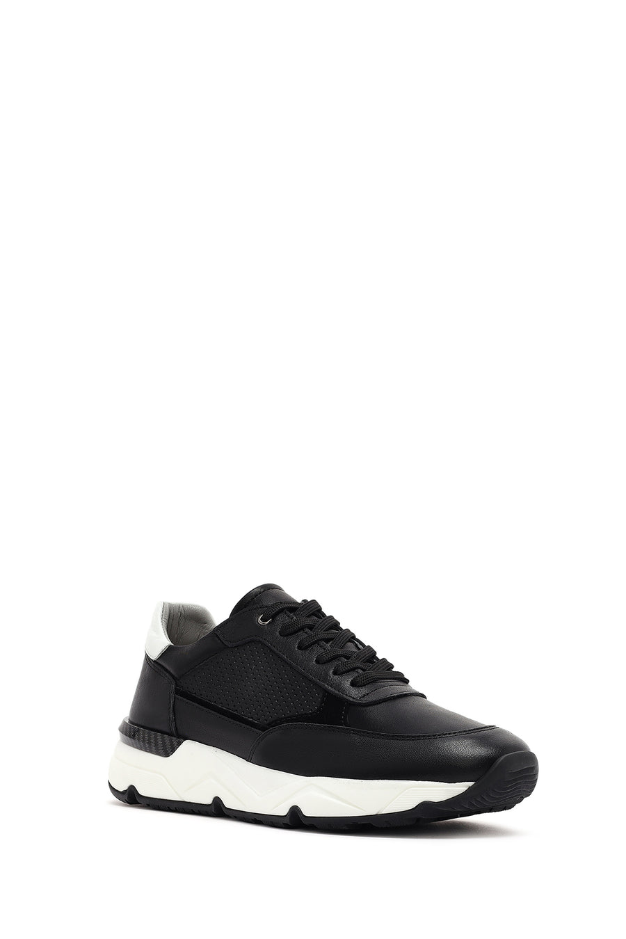 Men's Black Lace-up Thick-Sole Leather Sneaker