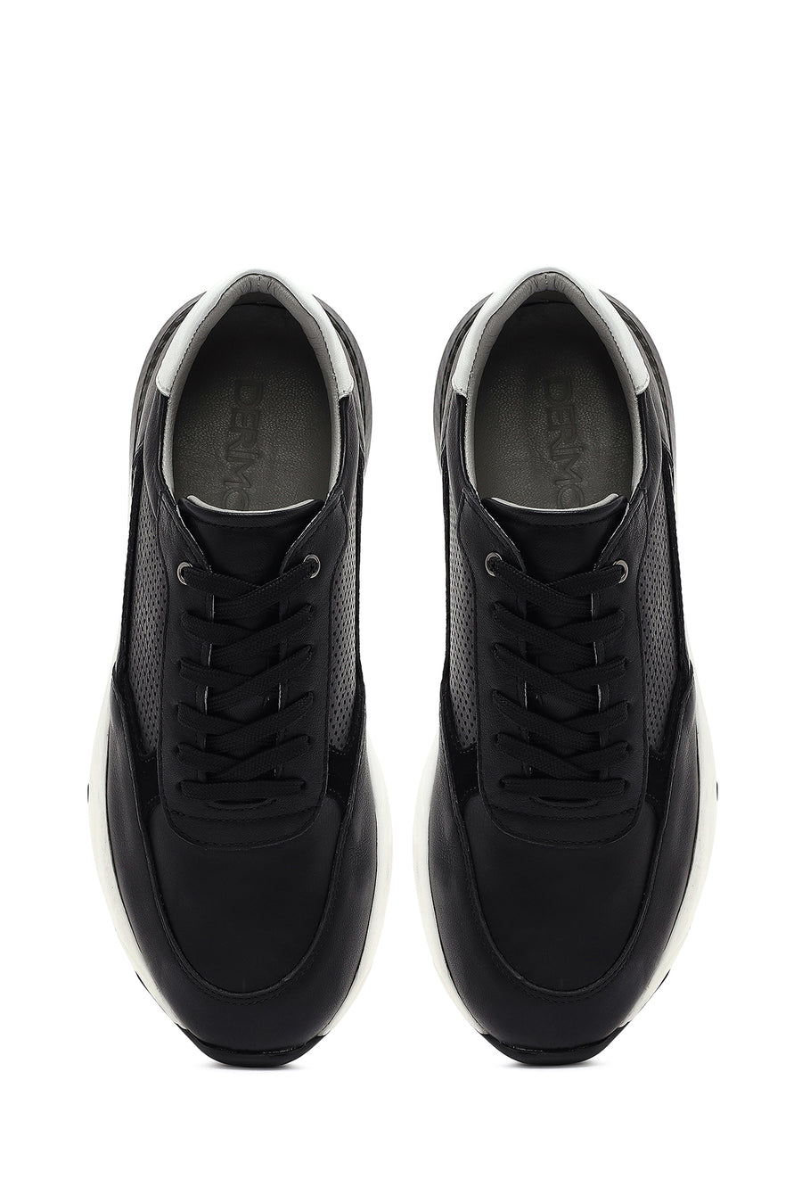Men's Black Lace-up Thick-Sole Leather Sneaker