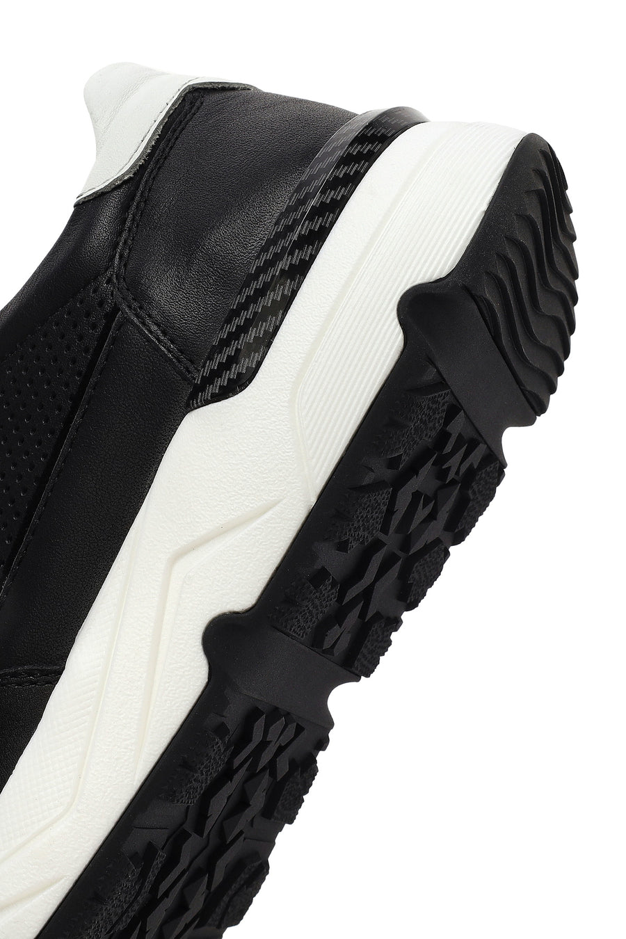 Men's Black Lace-up Thick-Sole Leather Sneaker