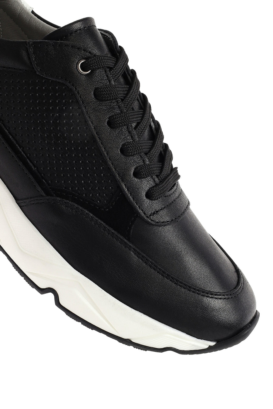 Men's Black Lace-up Thick-Sole Leather Sneaker