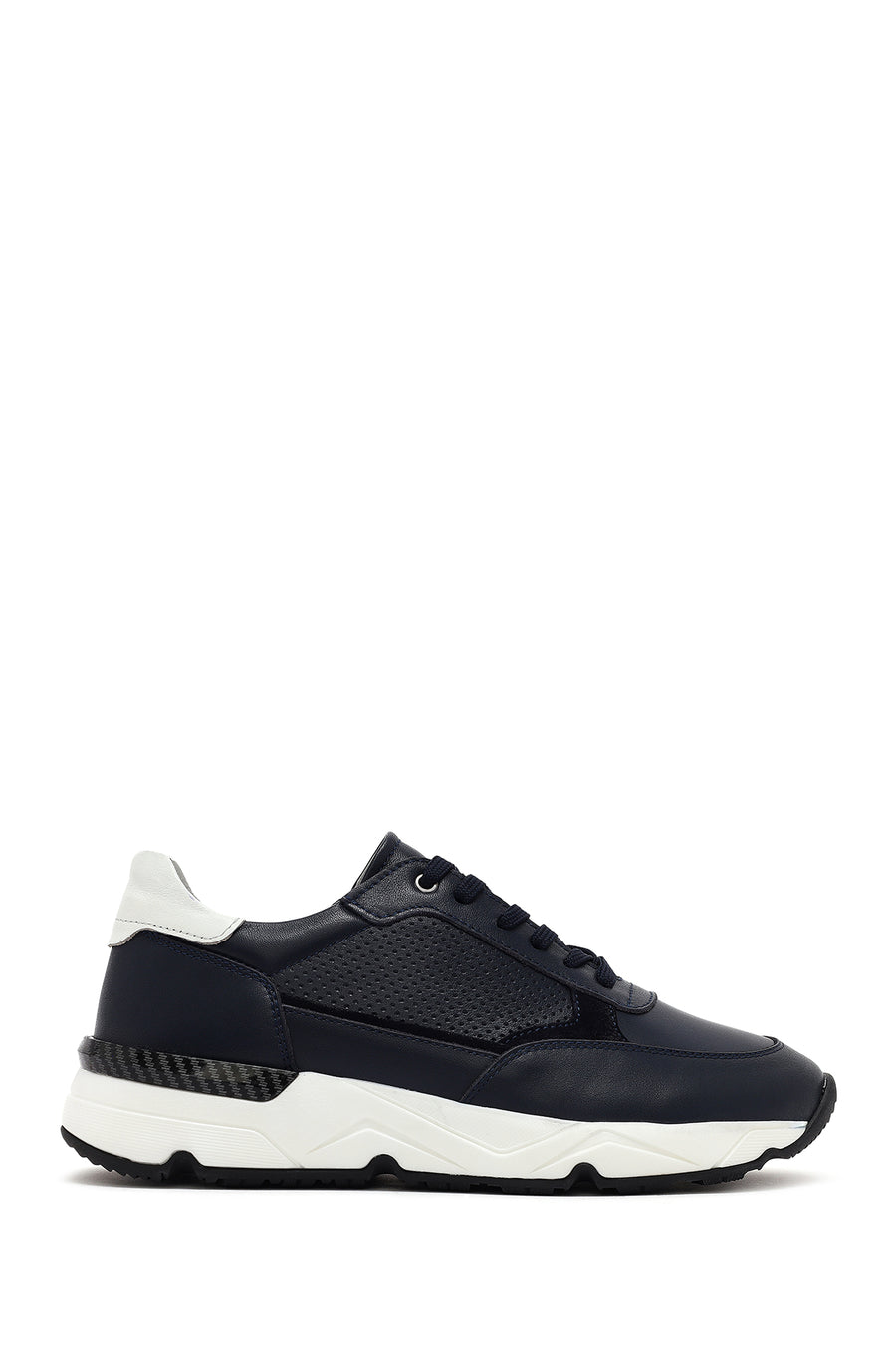 Men's Navy Blue Lace-up Thick-Sole Leather Sneaker 25SFD675218 | Derimod