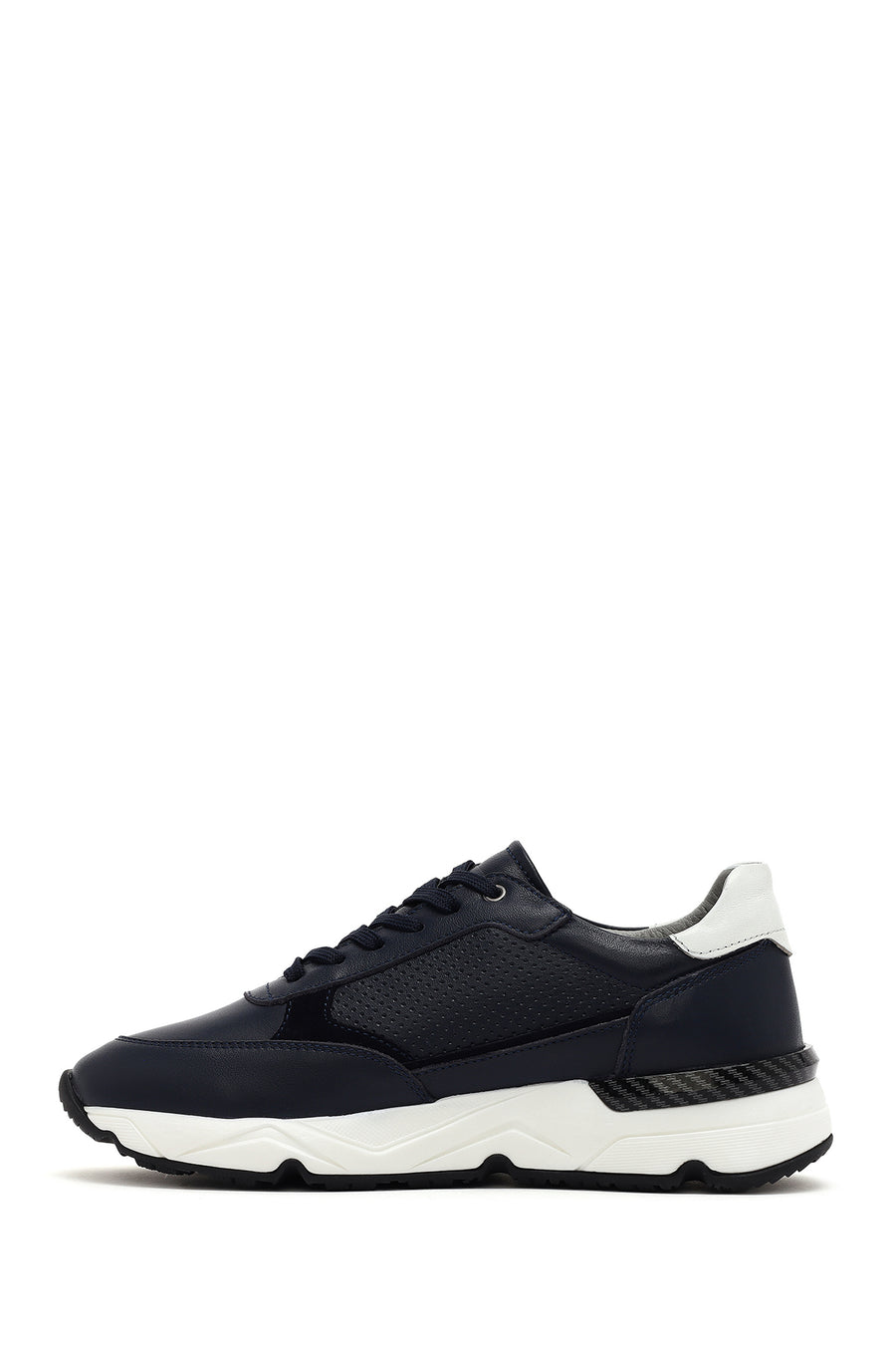 Men's Navy Blue Lace-up Thick-Sole Leather Sneaker