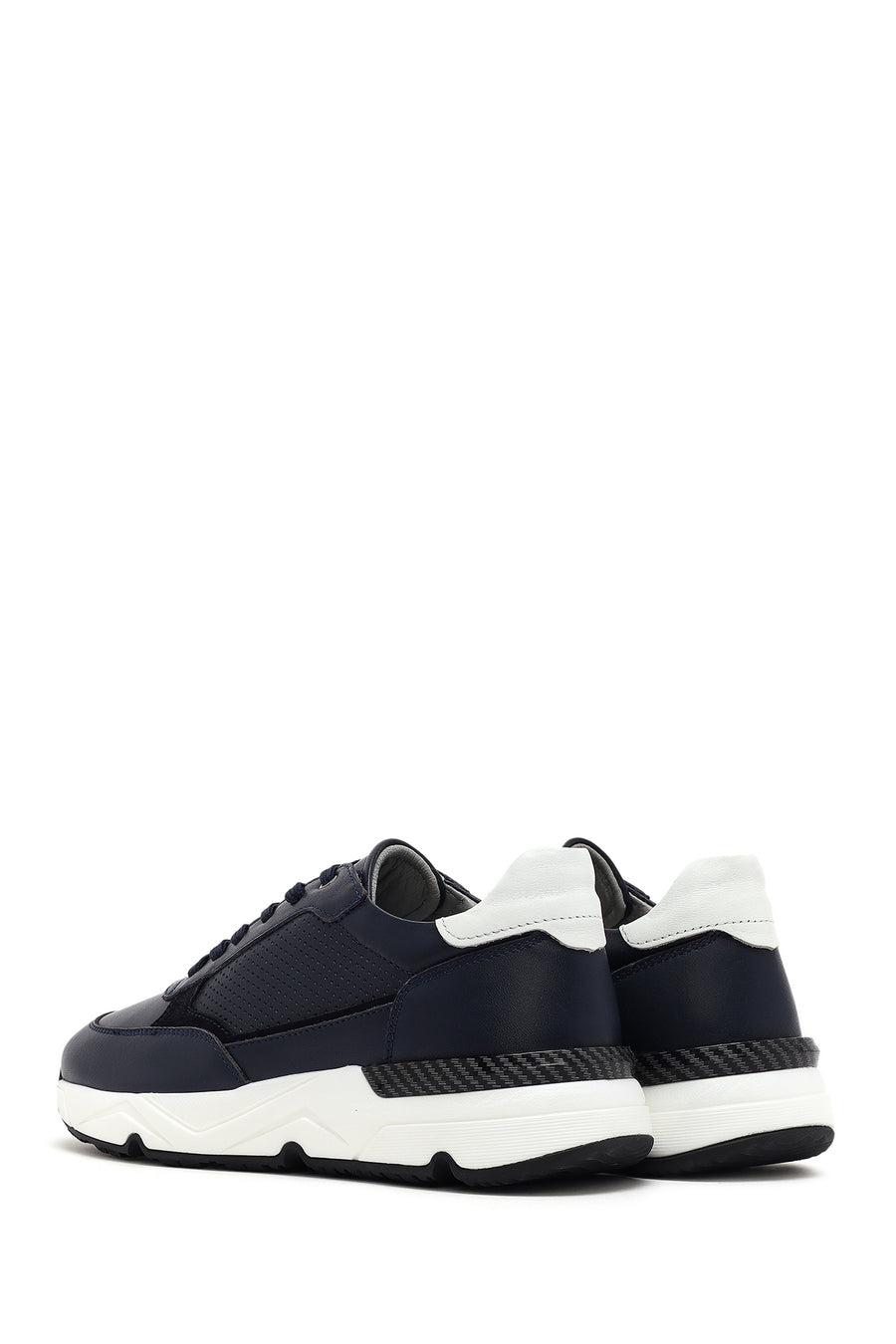 Men's Navy Blue Lace-up Thick-Sole Leather Sneaker