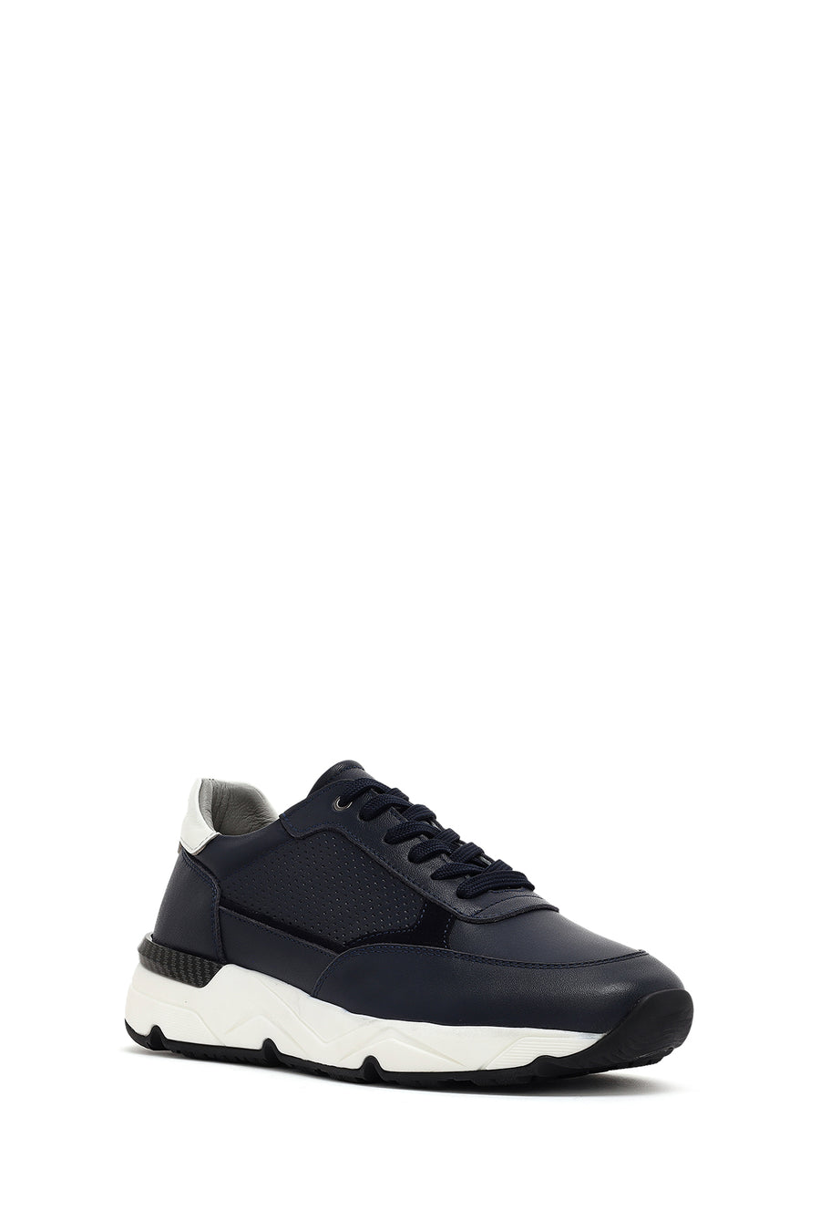Men's Navy Blue Lace-up Thick-Sole Leather Sneaker