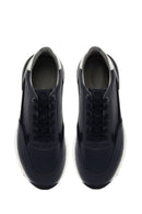 Erkek Lacivert Bağcıklı Kalın Tabanlı Deri Sneaker | Derimod