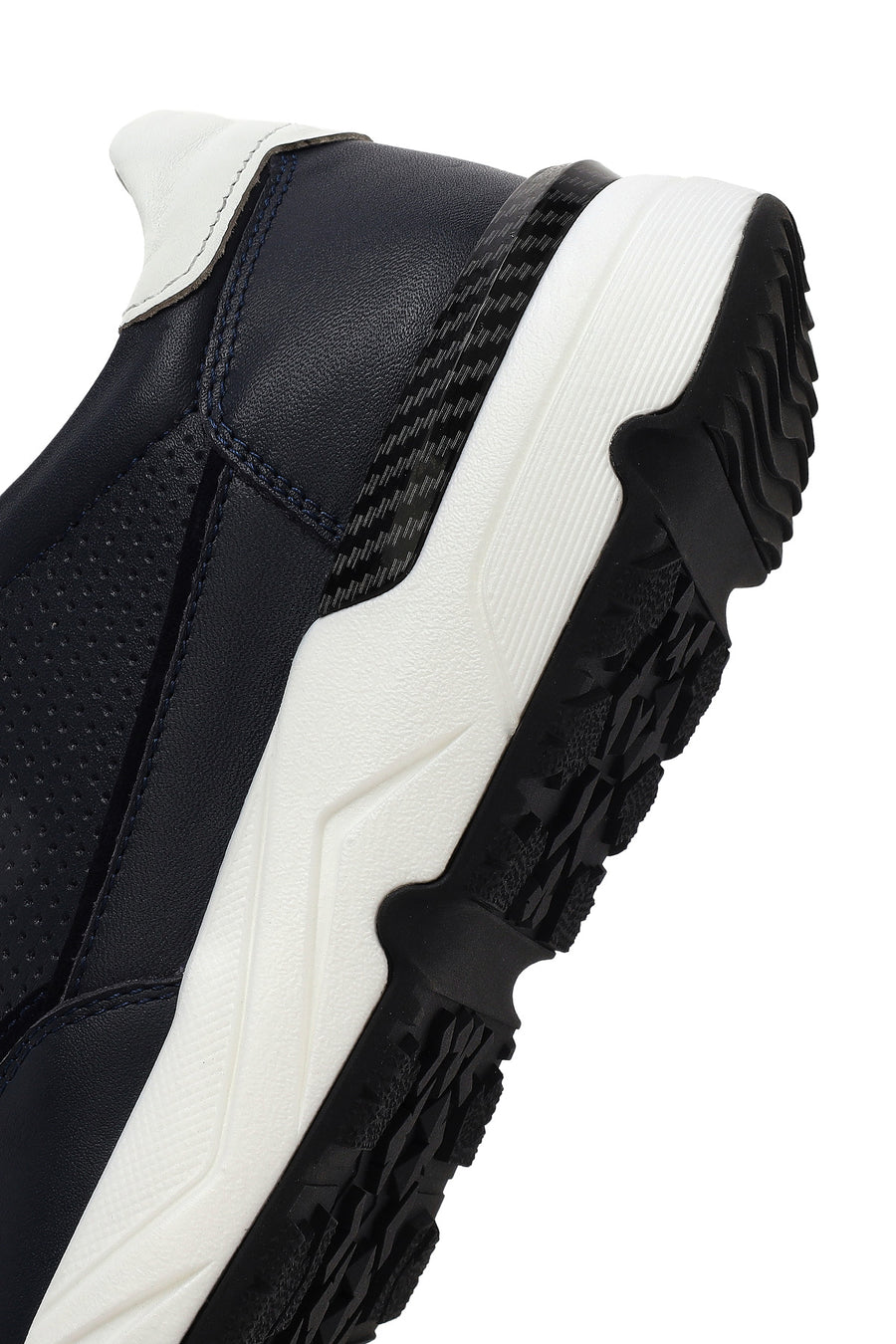 Men's Navy Blue Lace-up Thick-Sole Leather Sneaker
