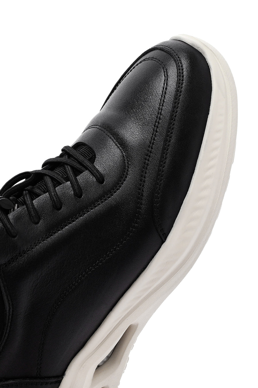 Men's Black Lace-up Thick-Sole Leather Sneaker