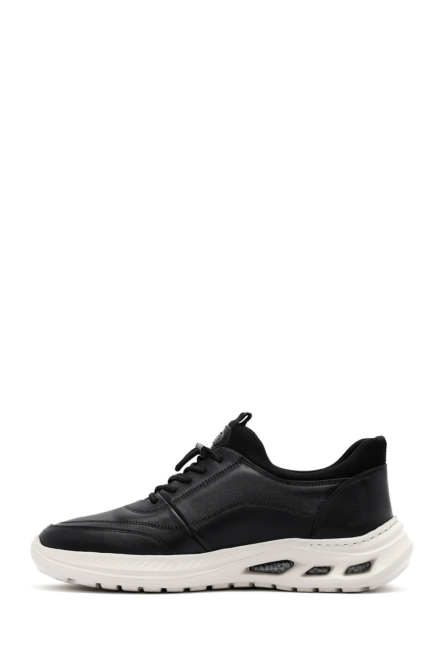 Men's Black Lace-up Thick-Sole Leather Sneaker