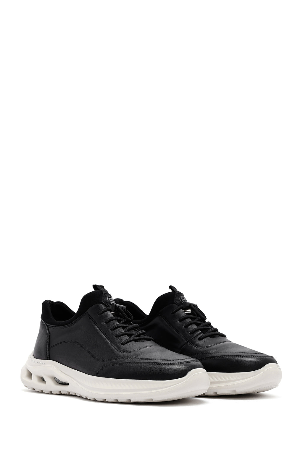 Erkek Siyah Bağcıklı Kalın Tabanlı Deri Sneaker