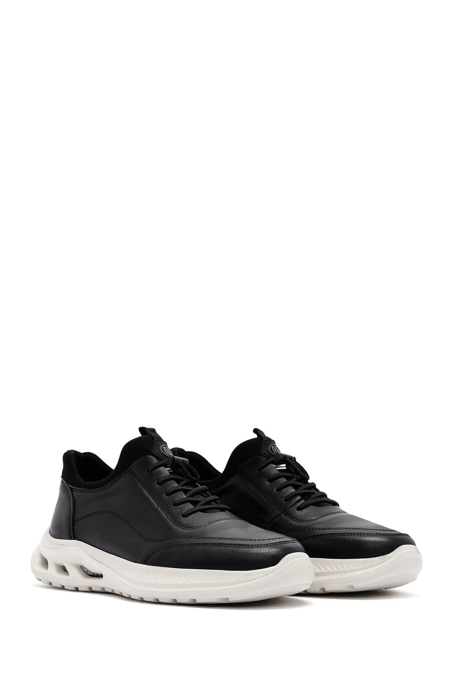 Men's Black Lace-up Thick-Sole Leather Sneaker