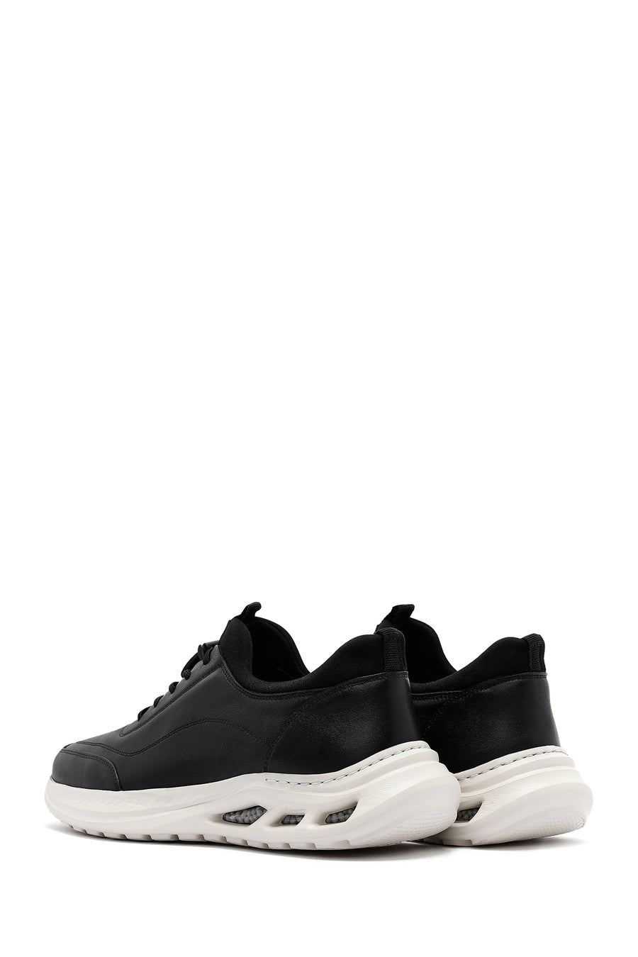 Men's Black Lace-up Thick-Sole Leather Sneaker
