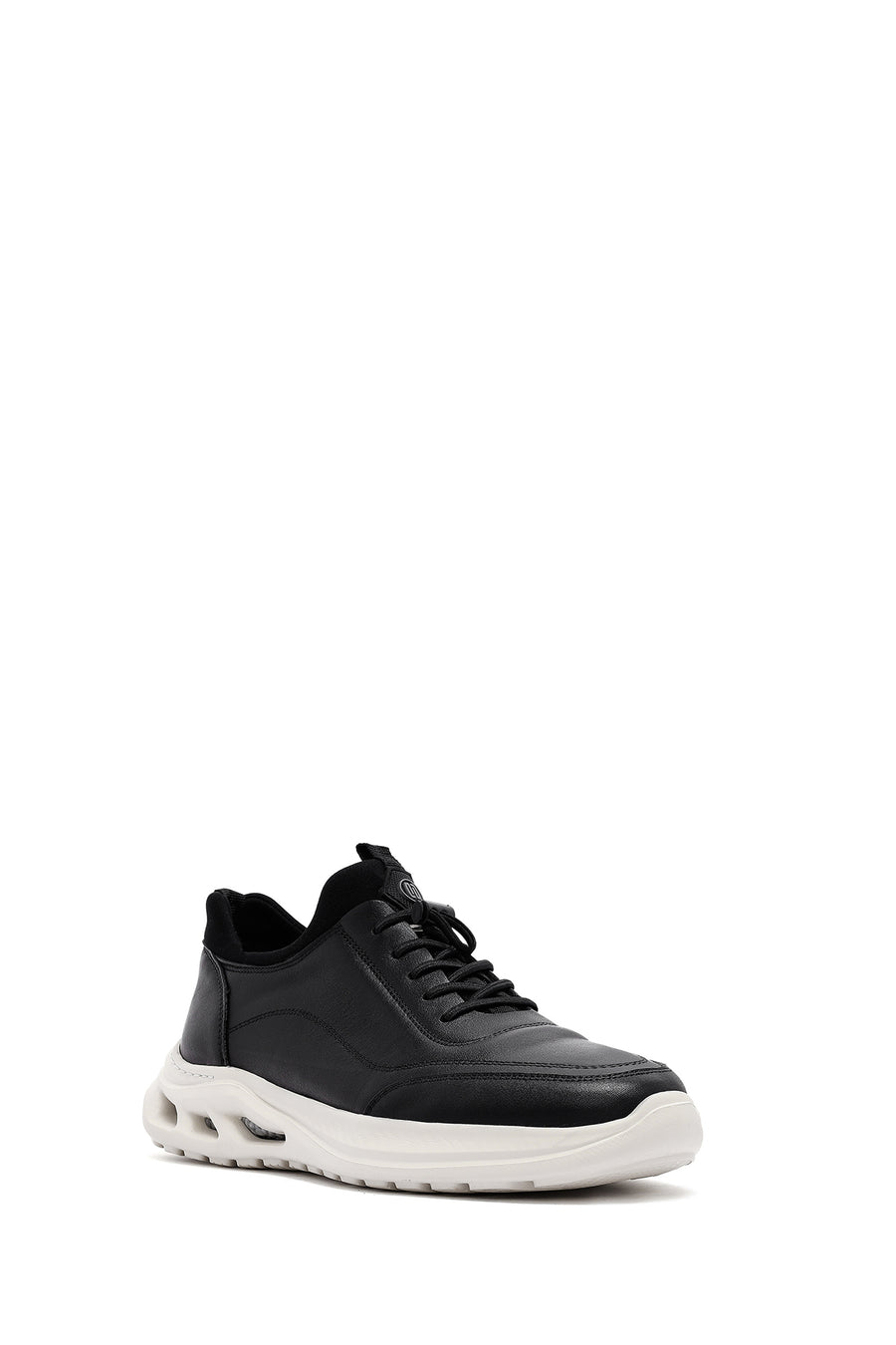 Men's Black Lace-up Thick-Sole Leather Sneaker