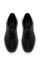 Erkek Siyah Bağcıklı Kalın Tabanlı Deri Sneaker | Derimod