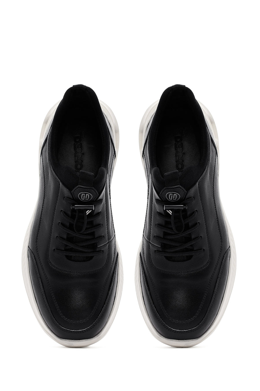 Men's Black Lace-up Thick-Sole Leather Sneaker
