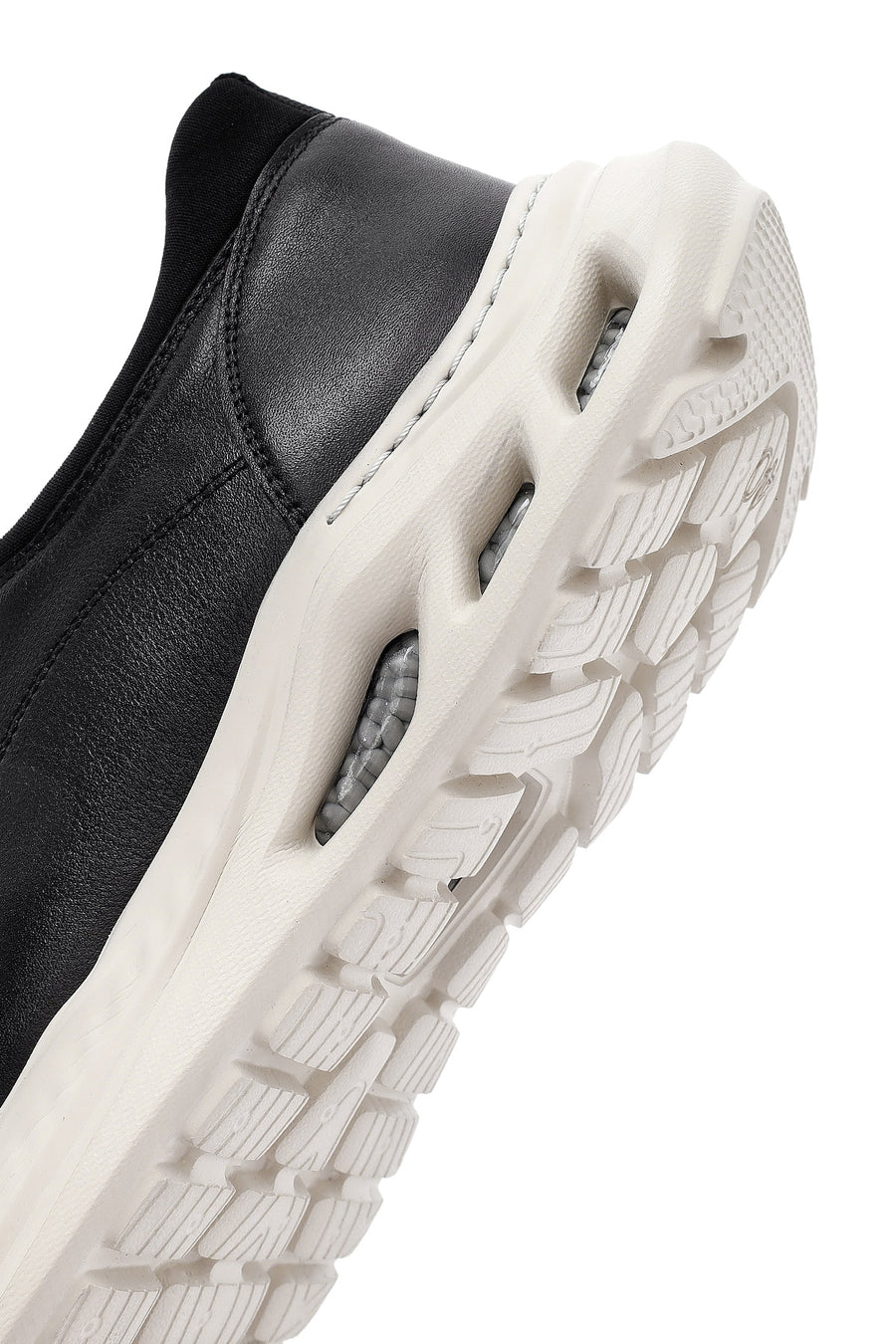 Men's Black Lace-up Thick-Sole Leather Sneaker