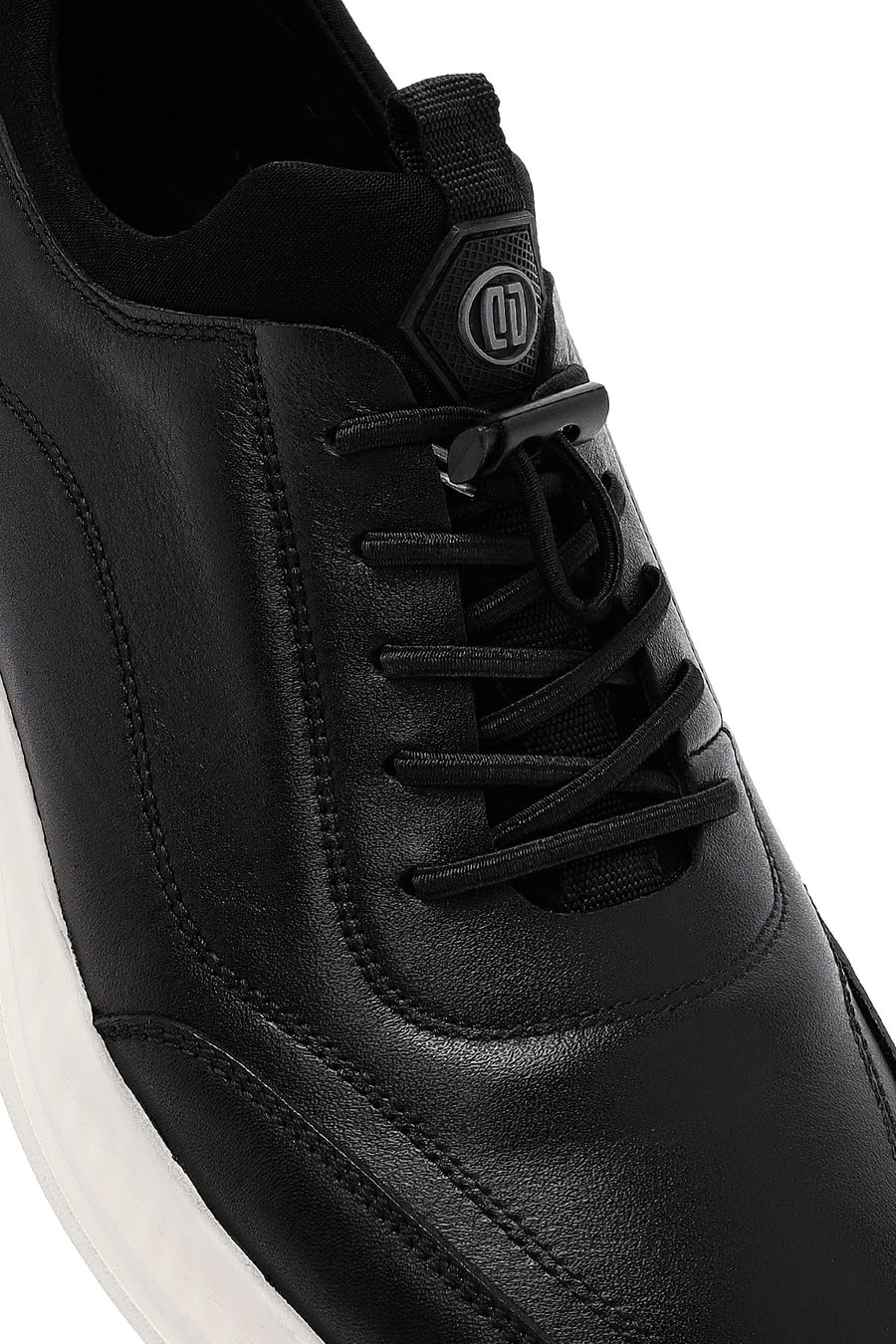 Men's Black Lace-up Thick-Sole Leather Sneaker