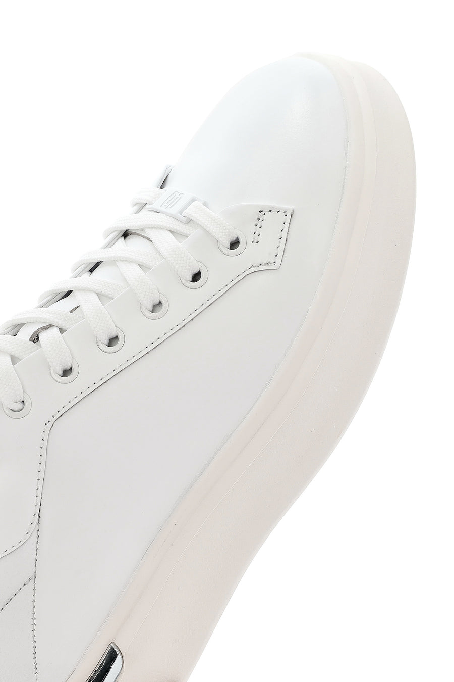 Erkek Beyaz Bağcıklı Kalın Tabanlı Deri Sneaker
