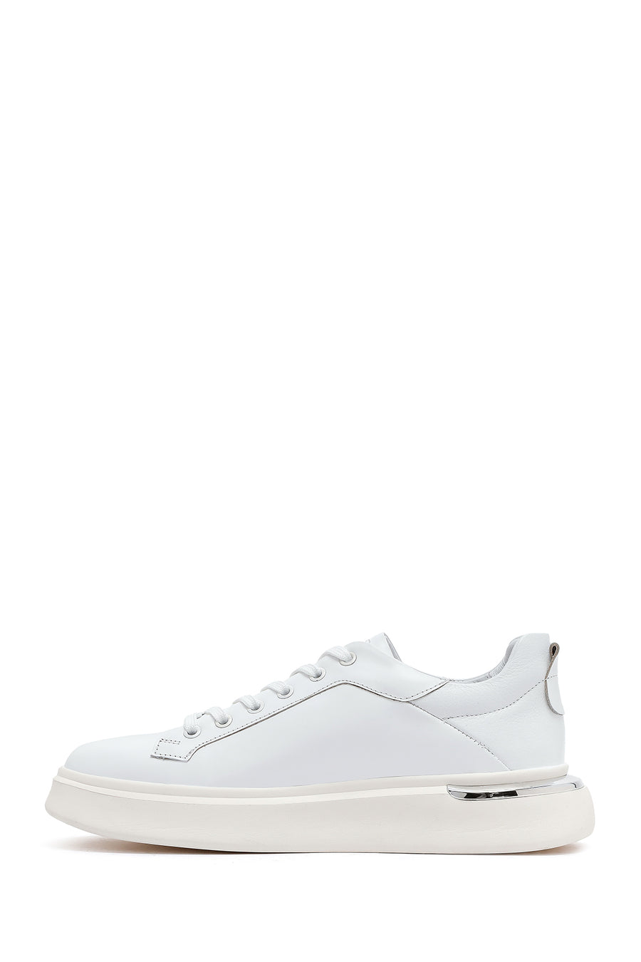 Erkek Beyaz Bağcıklı Kalın Tabanlı Deri Sneaker