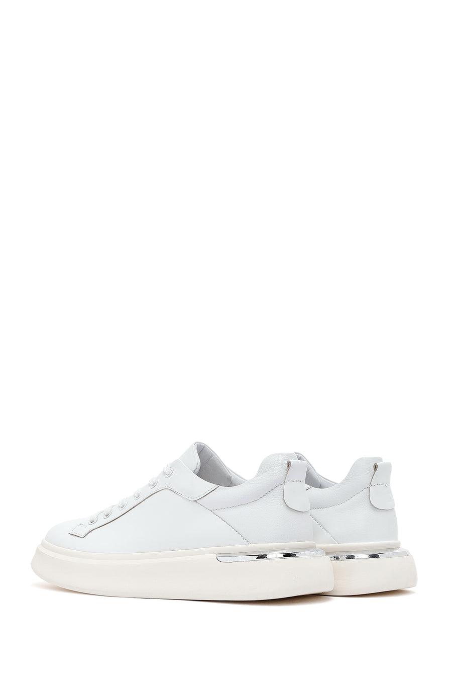 Erkek Beyaz Bağcıklı Kalın Tabanlı Deri Sneaker