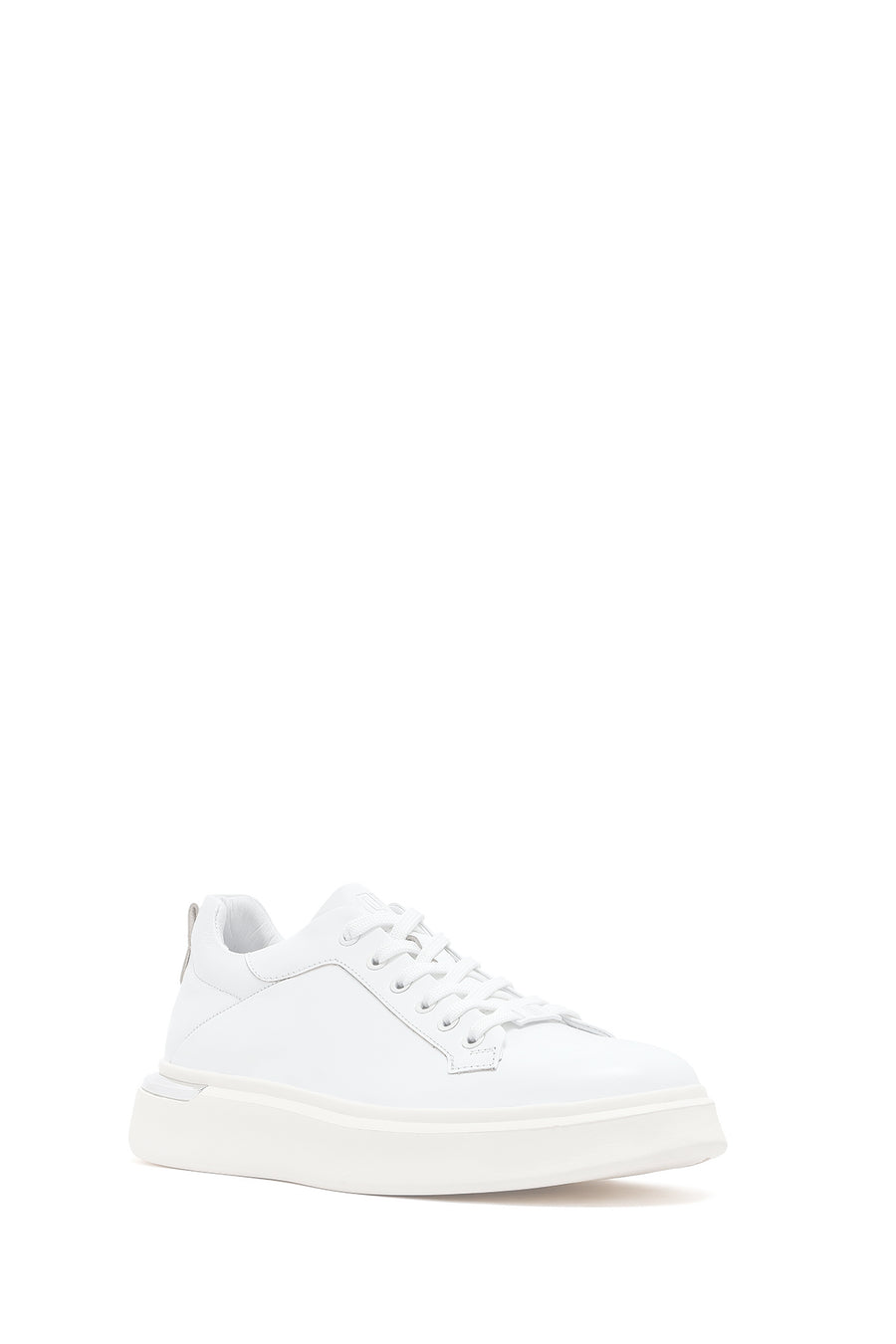 Erkek Beyaz Bağcıklı Kalın Tabanlı Deri Sneaker