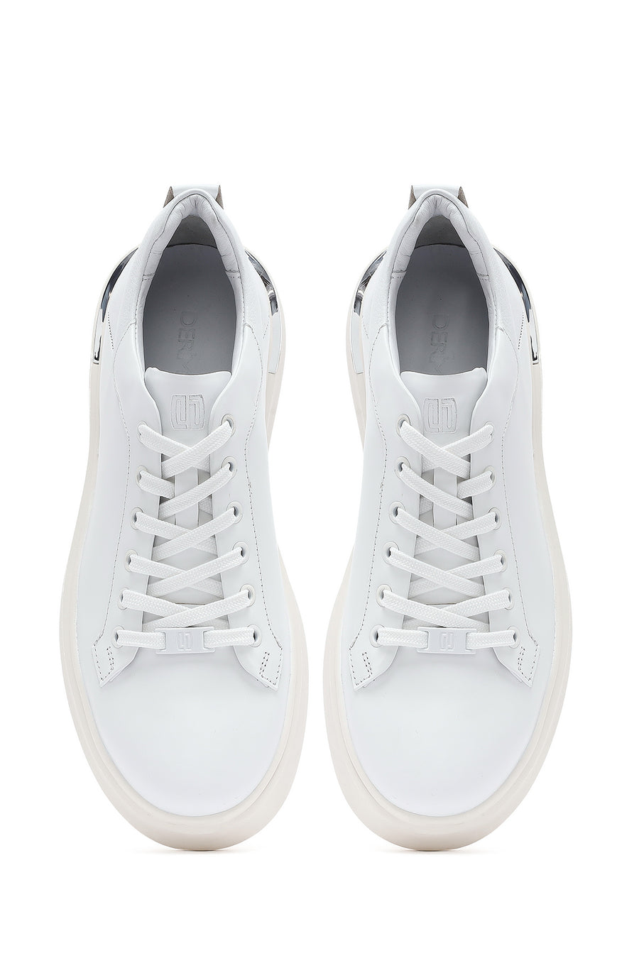 Erkek Beyaz Bağcıklı Kalın Tabanlı Deri Sneaker