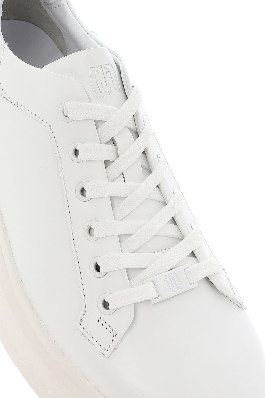 Erkek Beyaz Bağcıklı Kalın Tabanlı Deri Sneaker