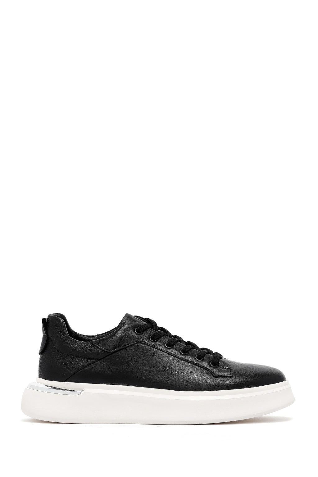 Erkek Siyah Bağcıklı Kalın Tabanlı Deri Sneaker