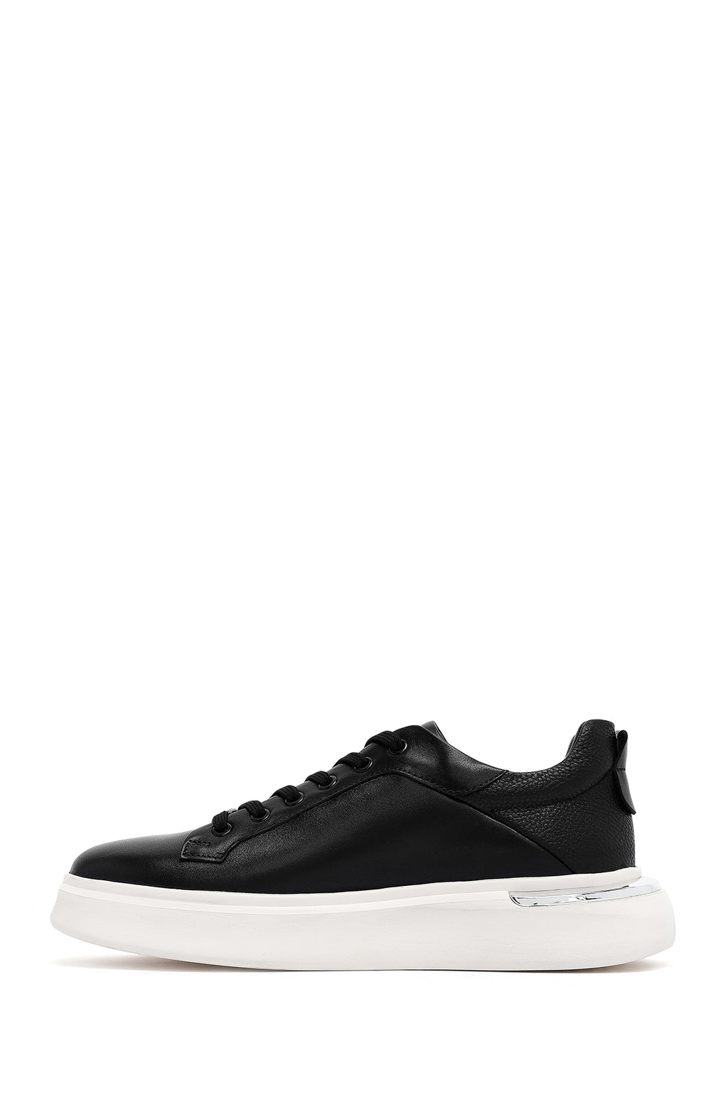 Erkek Siyah Bağcıklı Kalın Tabanlı Deri Sneaker