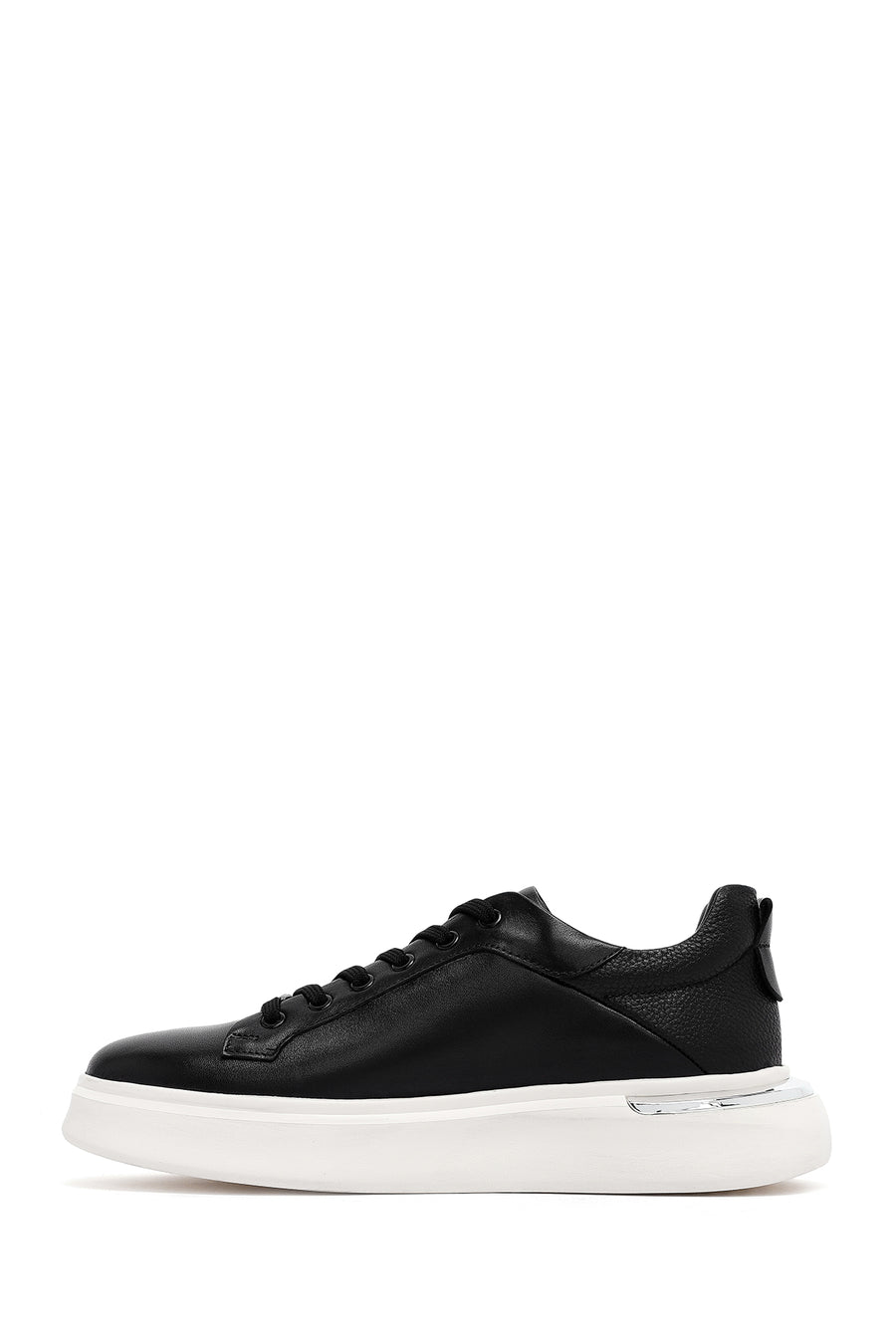 Erkek Siyah Bağcıklı Kalın Tabanlı Deri Sneaker