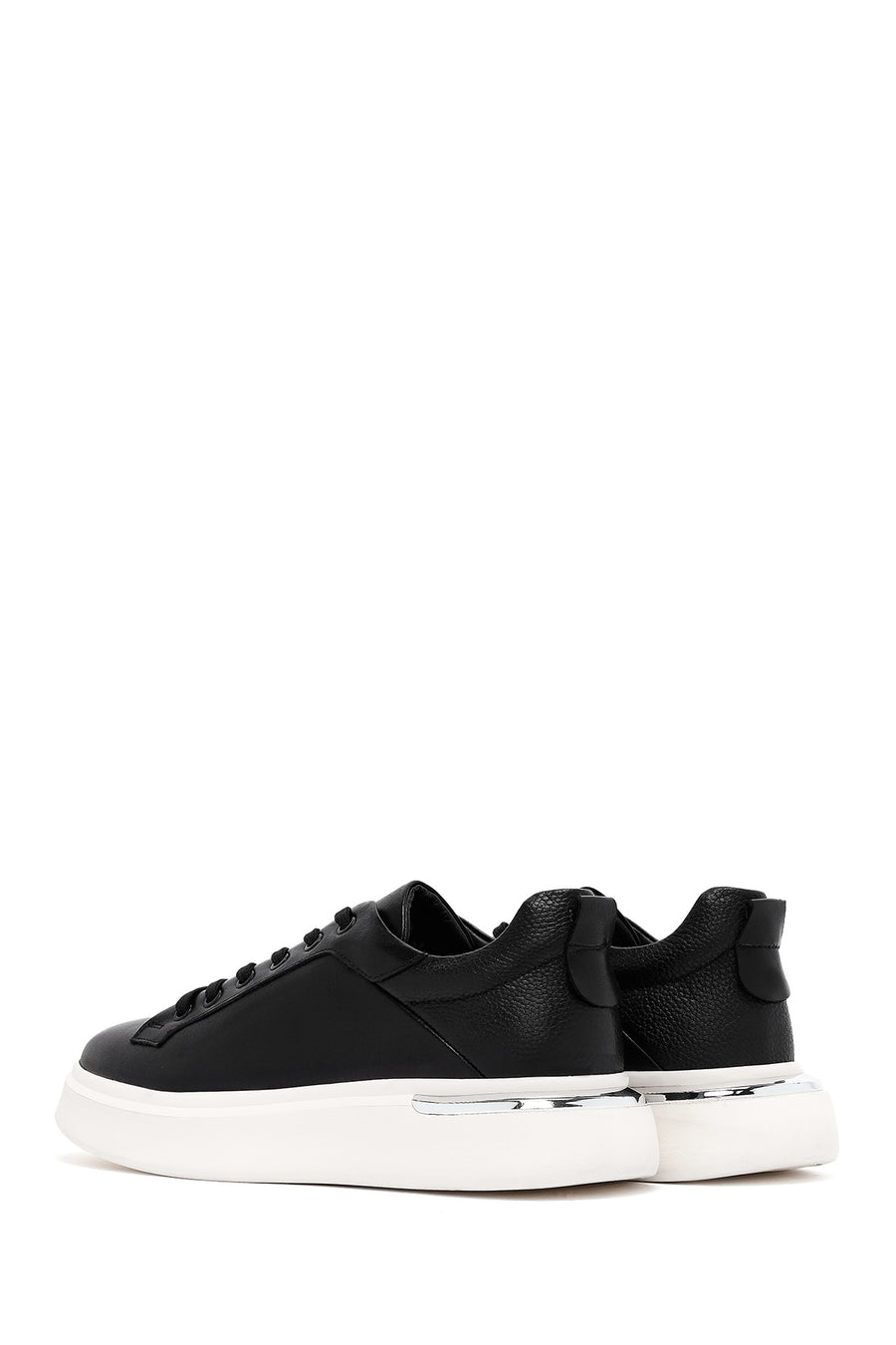 Erkek Siyah Bağcıklı Kalın Tabanlı Deri Sneaker