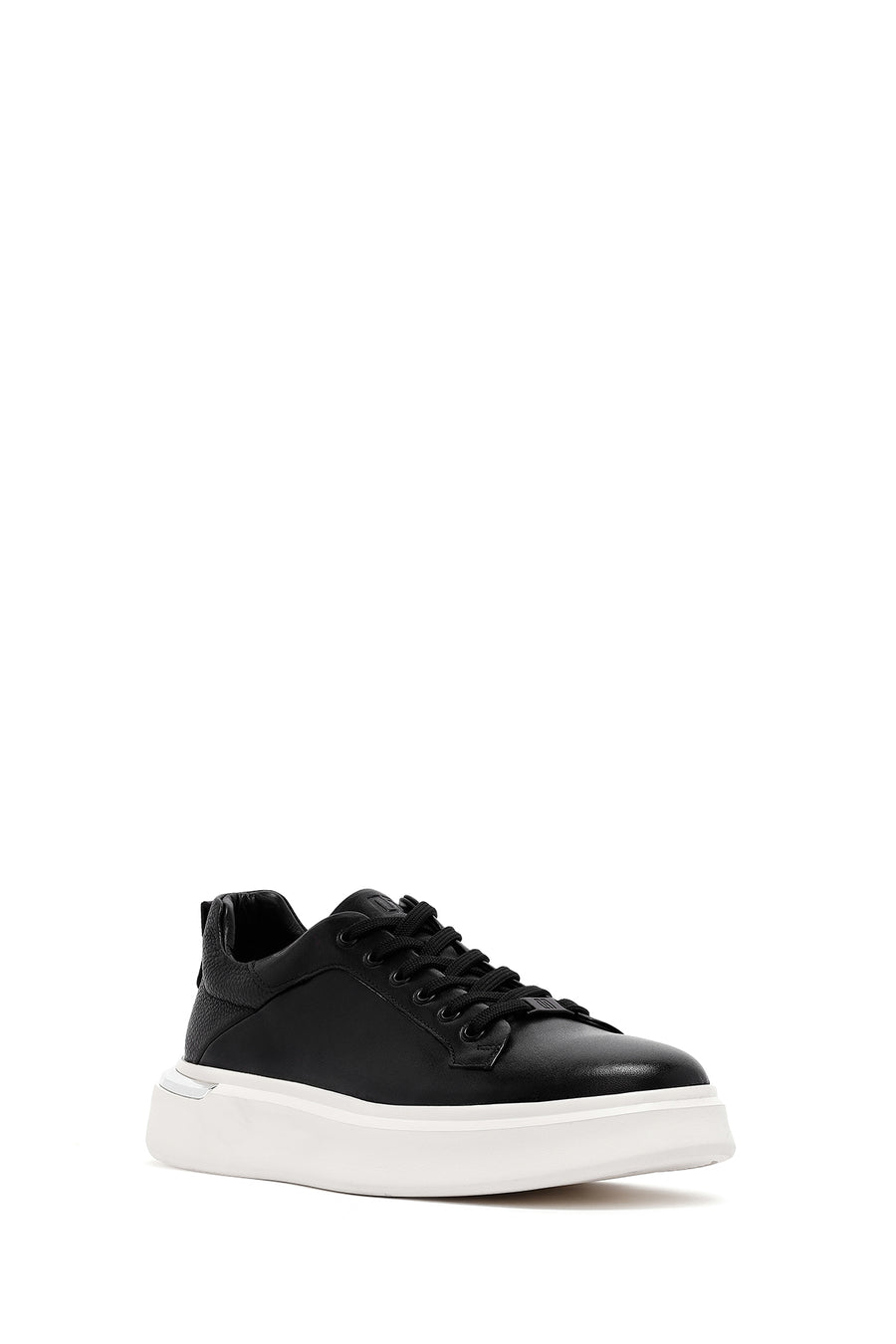 Erkek Siyah Bağcıklı Kalın Tabanlı Deri Sneaker