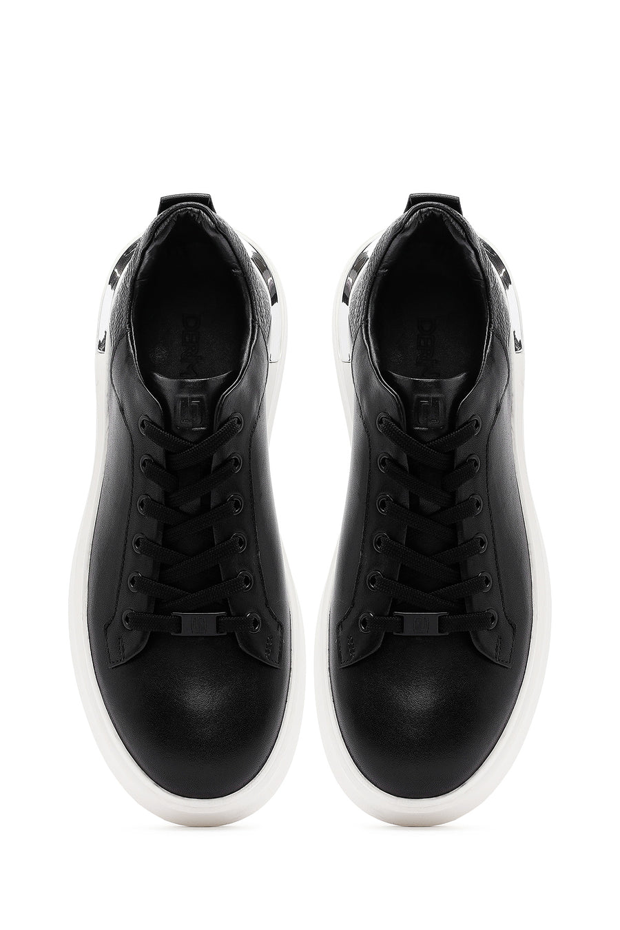 Erkek Siyah Bağcıklı Kalın Tabanlı Deri Sneaker