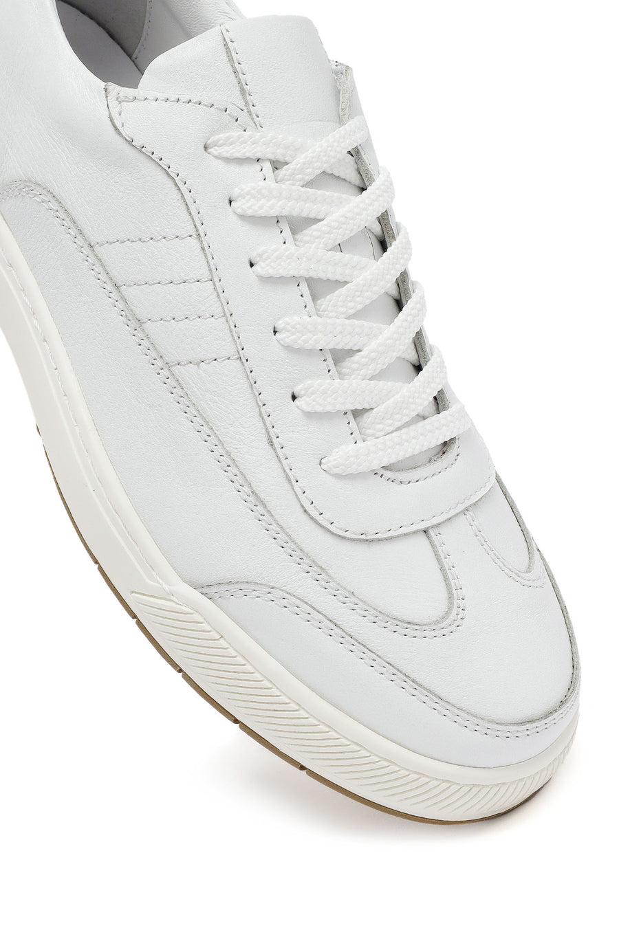 Erkek Beyaz Bağcıklı Deri Sneaker