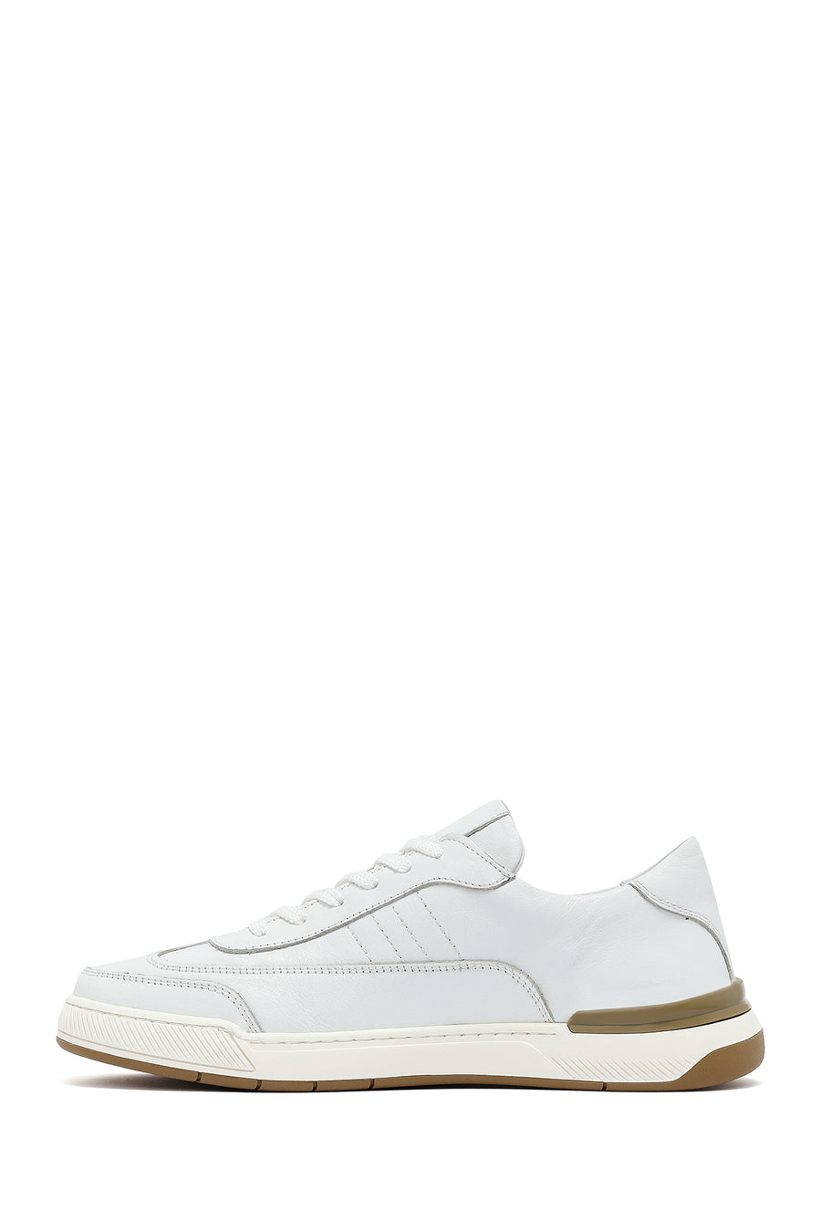 Erkek Beyaz Bağcıklı Deri Sneaker