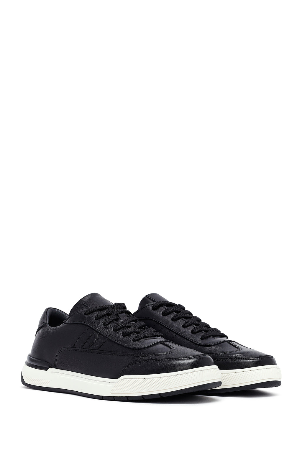 Erkek Siyah Bağcıklı Deri Sneaker