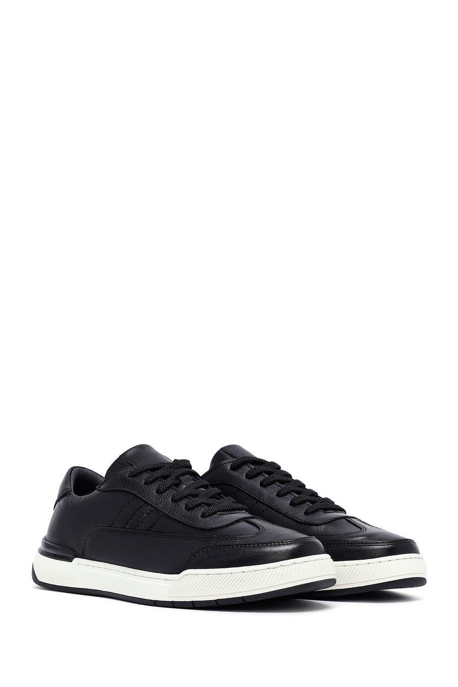 Erkek Siyah Bağcıklı Deri Sneaker