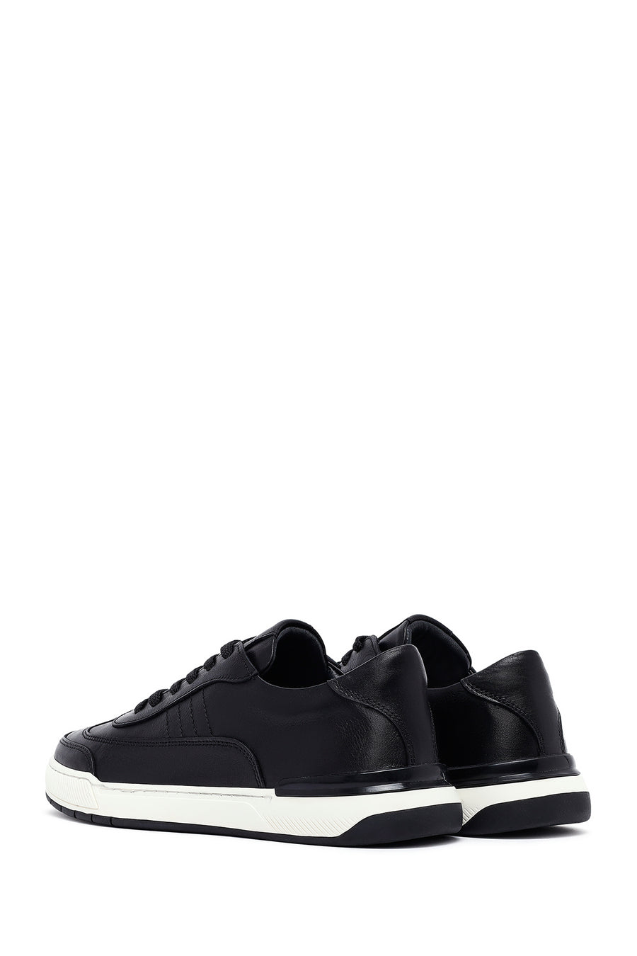 Erkek Siyah Bağcıklı Deri Sneaker