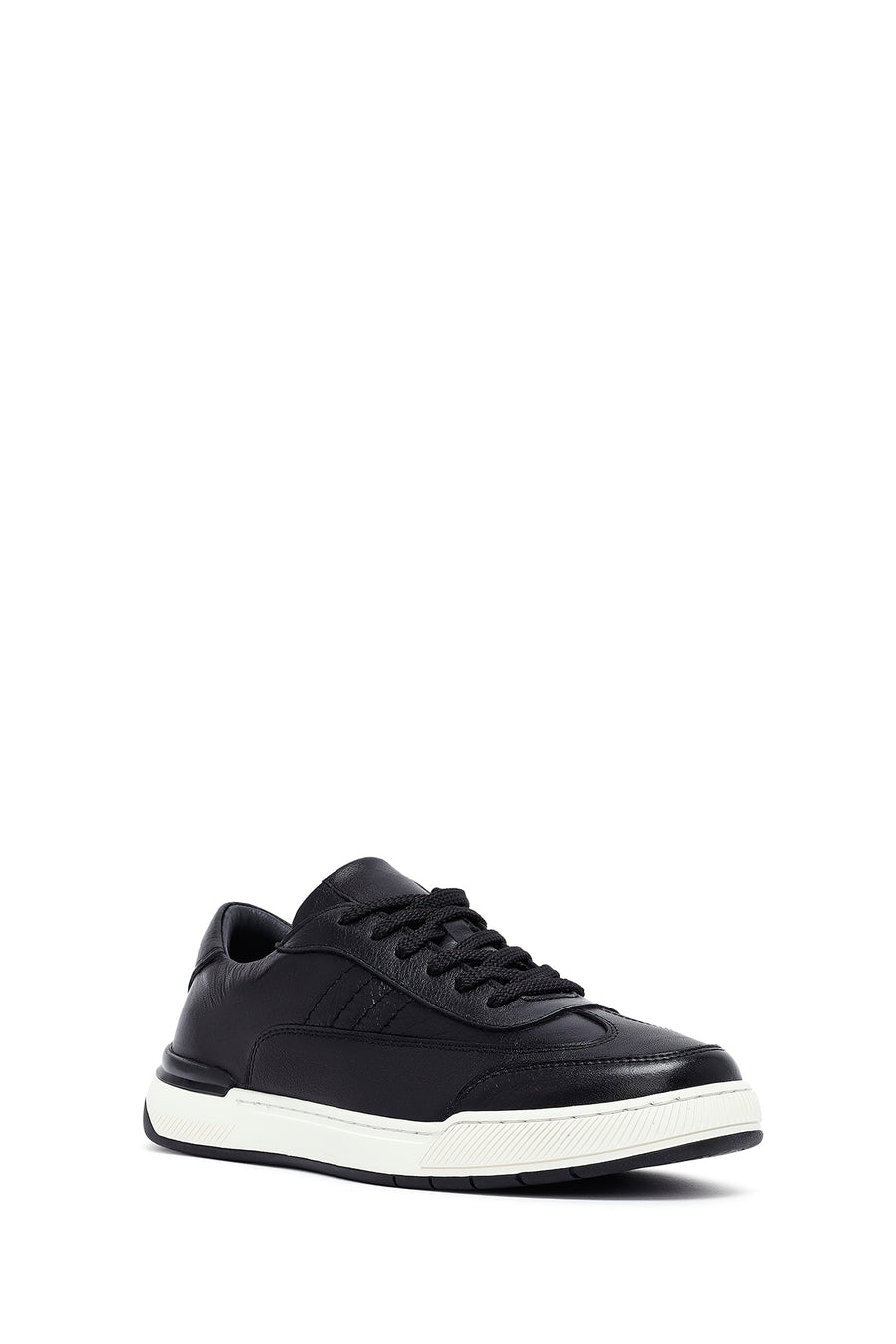 Erkek Siyah Bağcıklı Deri Sneaker