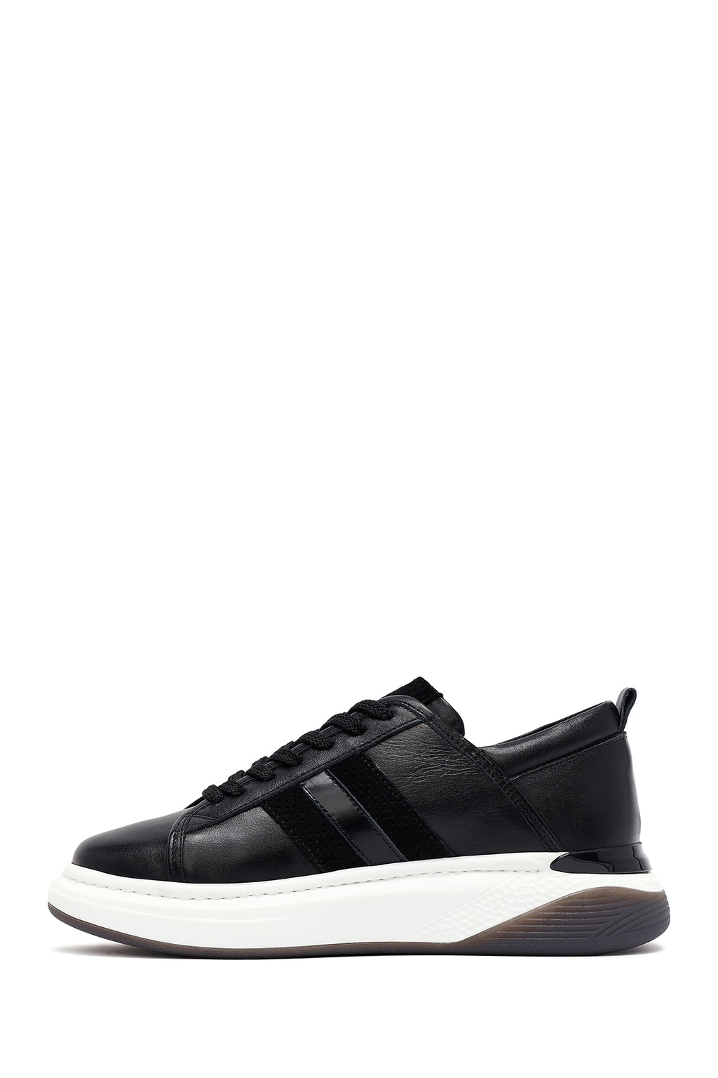 Erkek Siyah Bağcıklı Kalın Tabanlı Deri Sneaker