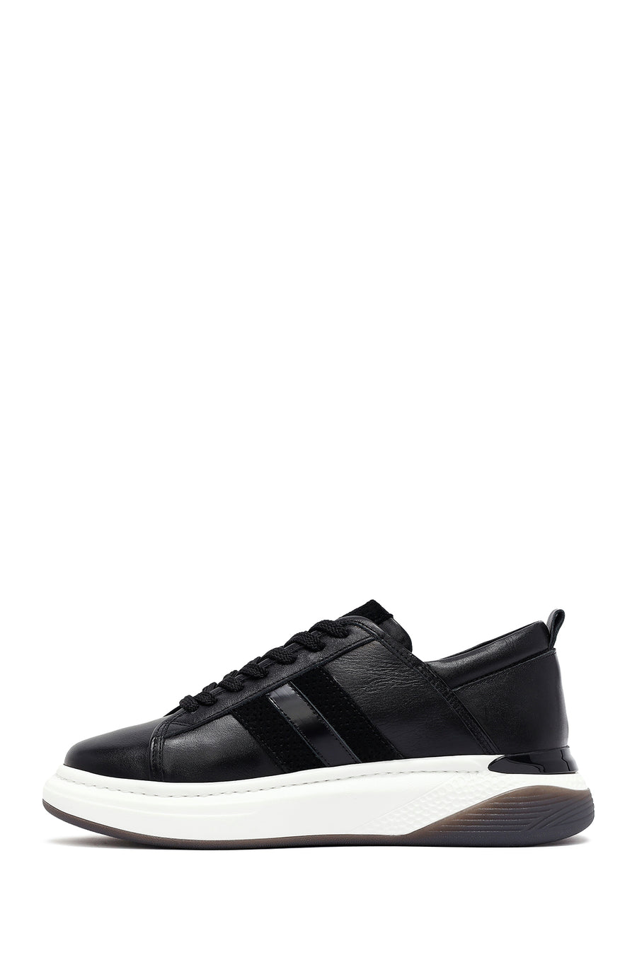 Erkek Siyah Bağcıklı Kalın Tabanlı Deri Sneaker