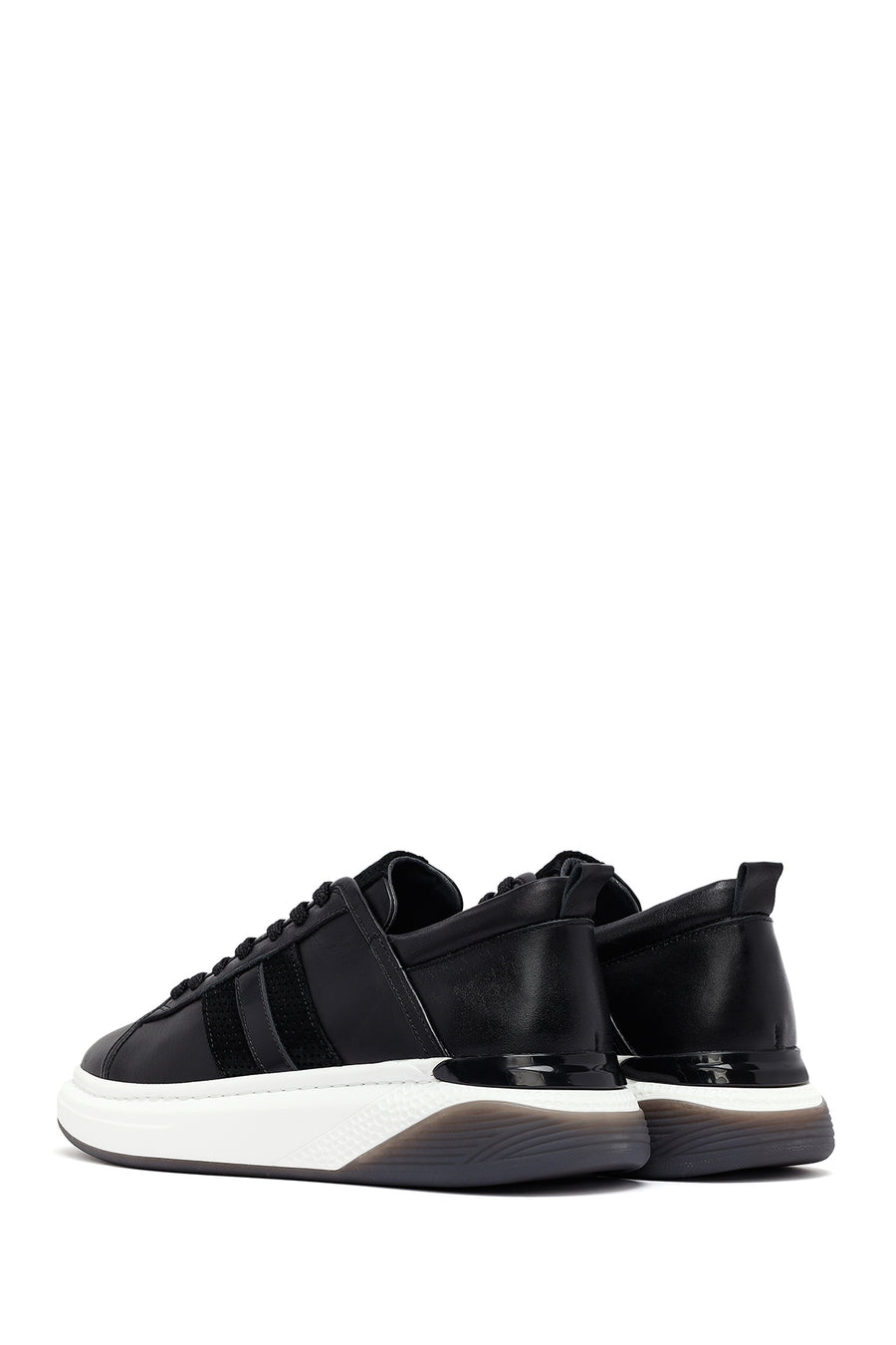 Erkek Siyah Bağcıklı Kalın Tabanlı Deri Sneaker