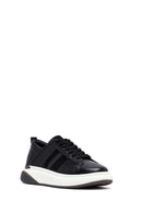 Erkek Siyah Bağcıklı Kalın Tabanlı Deri Sneaker | Derimod