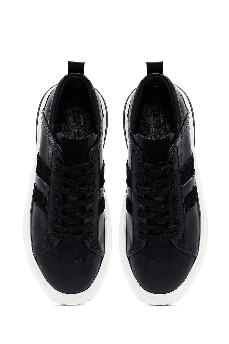 Erkek Siyah Bağcıklı Kalın Tabanlı Deri Sneaker