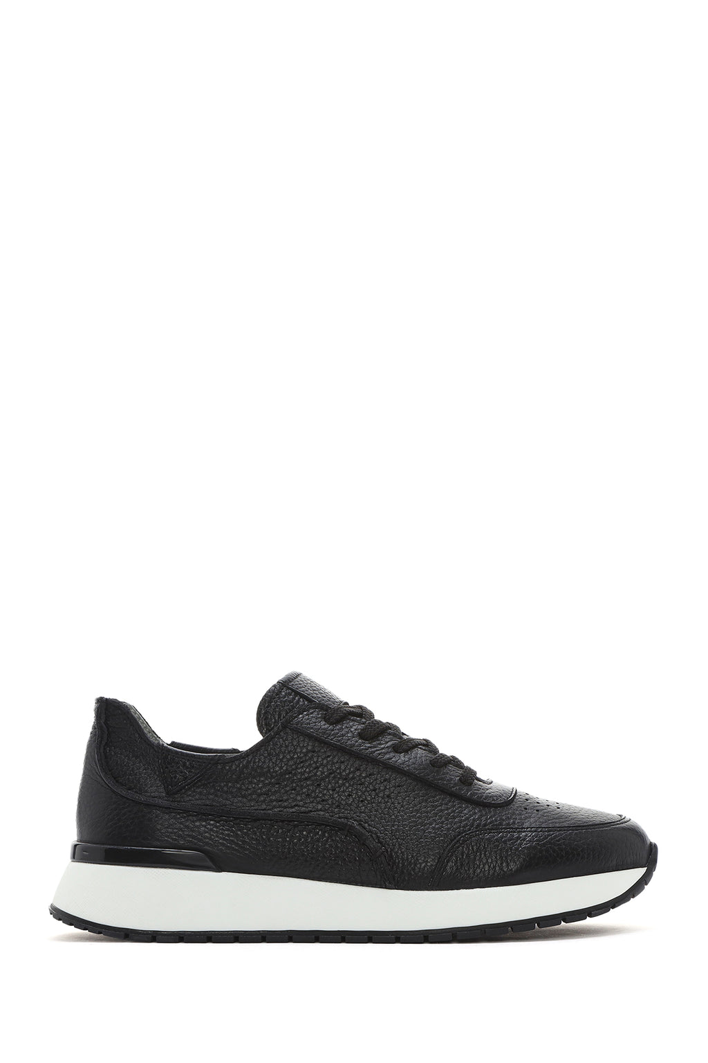 Erkek Siyah Bağcıklı Kalın Tabanlı Deri Casual Sneaker