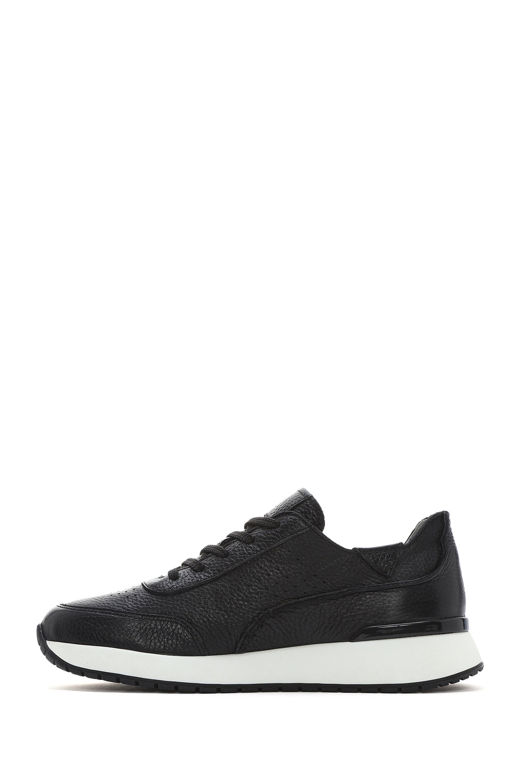 Erkek Siyah Bağcıklı Kalın Tabanlı Deri Casual Sneaker