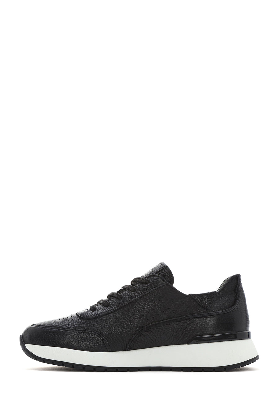 Erkek Siyah Bağcıklı Kalın Tabanlı Deri Casual Sneaker