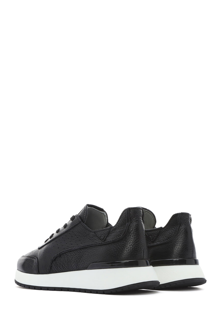 Erkek Siyah Bağcıklı Kalın Tabanlı Deri Casual Sneaker