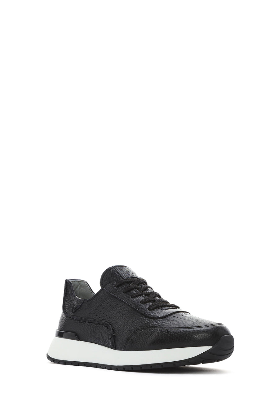Erkek Siyah Bağcıklı Kalın Tabanlı Deri Casual Sneaker