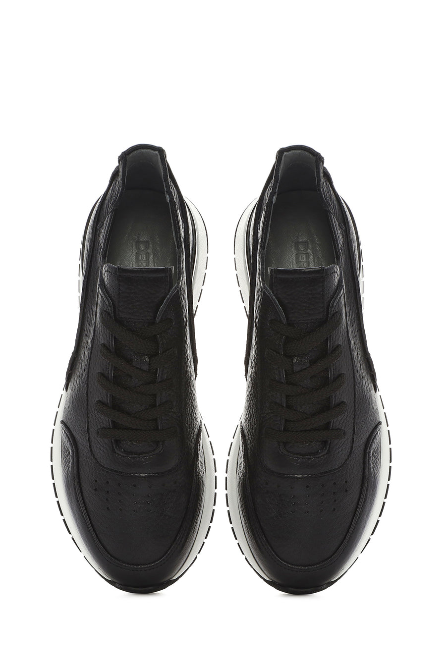 Erkek Siyah Bağcıklı Kalın Tabanlı Deri Casual Sneaker
