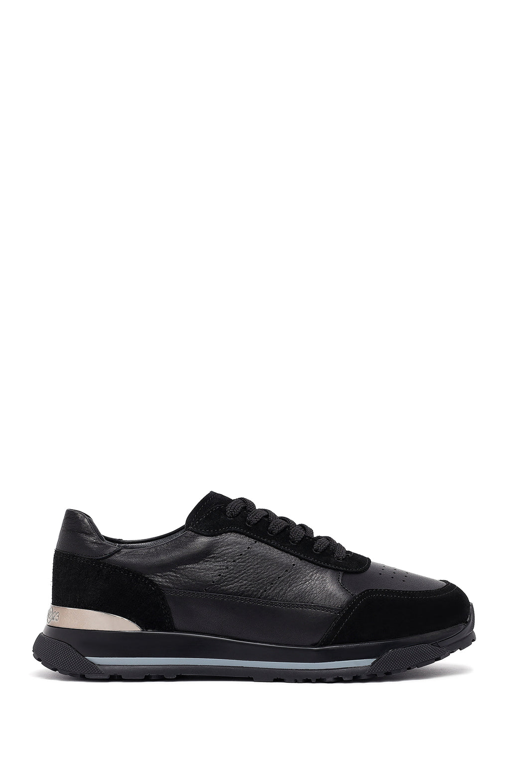 Erkek Siyah Bağcıklı Deri Sneaker